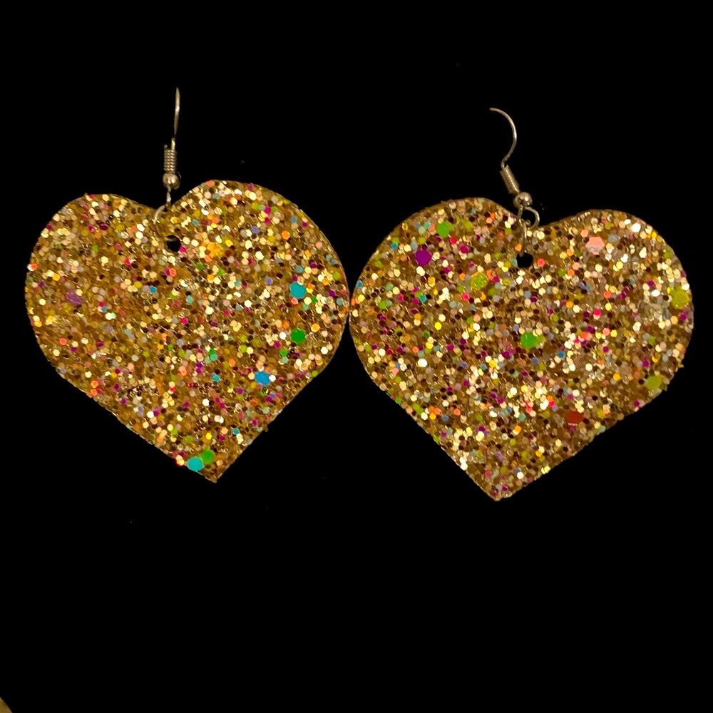NEW GOLD GLITTER HEART EARRINGS